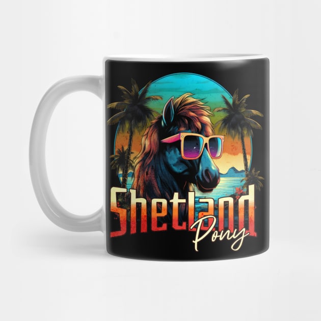 Retro Wave Shetland Pony Horse Vibes Palm Design by Miami Neon Designs